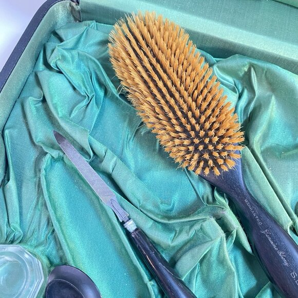 Antique Victorian Era Vanity Ebony and Silver Dresser In Leather Box - Picture 11 of 16